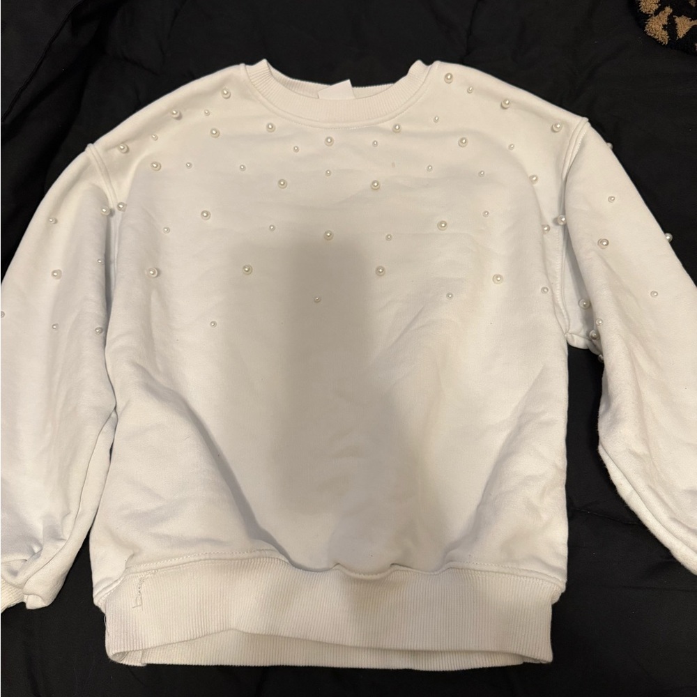 Elegant White Pearl-Embellished Sweater